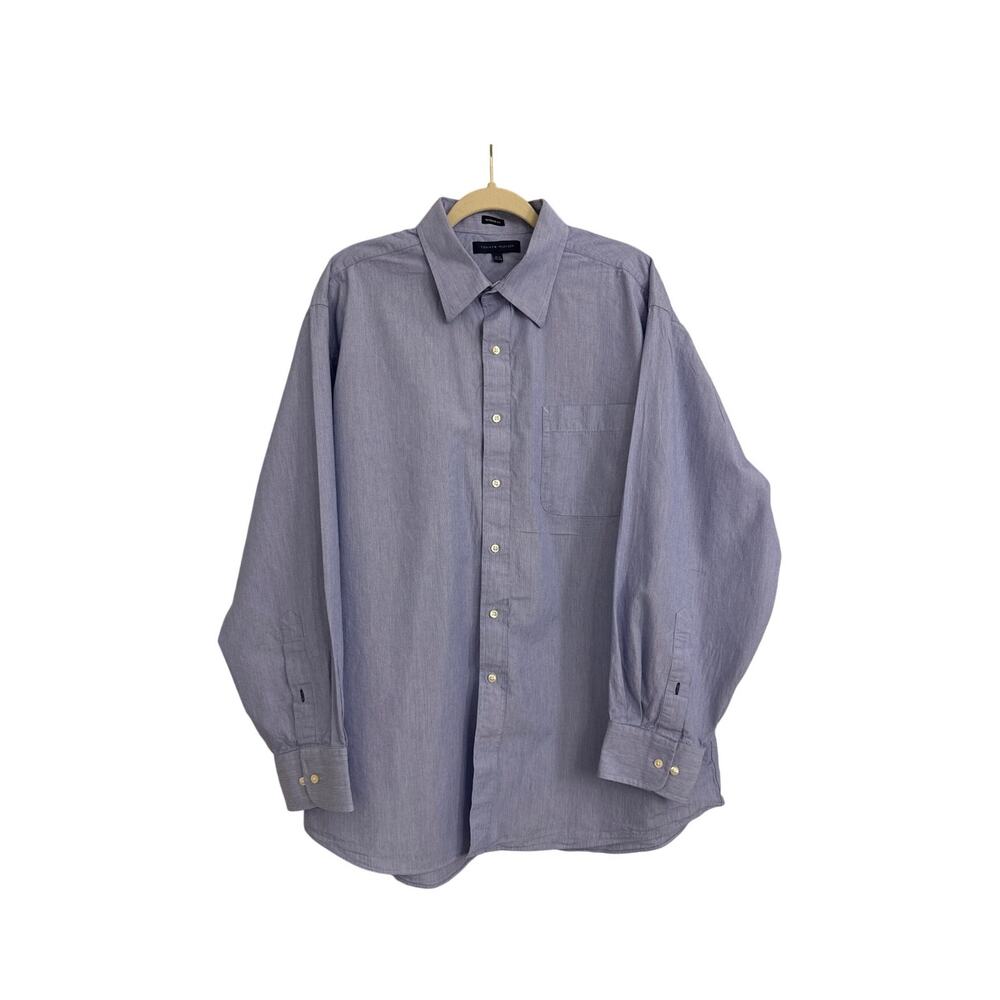 Tommy Hilfiger Preppy Office Blue Long Sleeve Button Down Shirt Size Men's XL